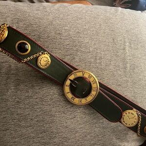 ESCADA GREEN BELT 1980 Clock Design Leather RARE